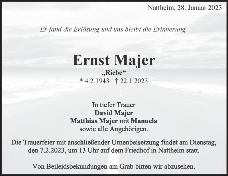  Traueranzeige für Ernst Majer vom 28.01.2023 aus Heidenheimer Zeitung