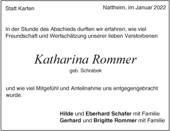 Traueranzeige von Katharina Rommer von Heidenheimer Zeitung