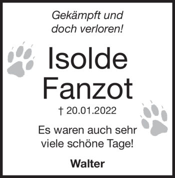 Traueranzeige von Isolde Fanzot von Heidenheimer Zeitung