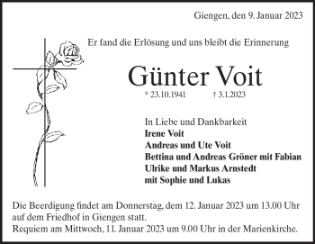 Traueranzeige von Günter Voit von Heidenheimer Zeitung