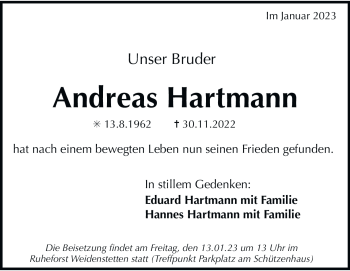 Traueranzeige von Andreas Hartmann von Heidenheimer Zeitung