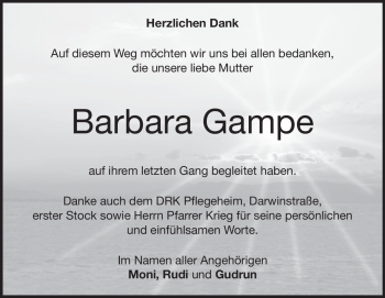 Traueranzeige von Barbara Gampe von Heidenheimer Zeitung