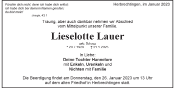 Anzeige Lieselotte Lauer