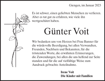 Traueranzeige von Günter Voit von Heidenheimer Zeitung