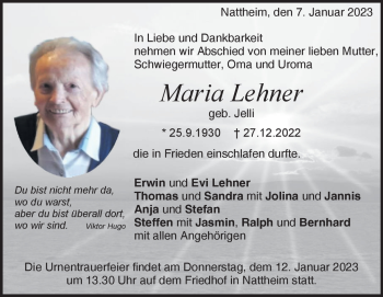 Traueranzeige von Maria Lehner von Heidenheimer Zeitung