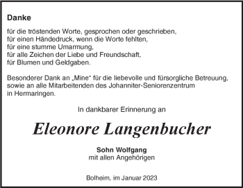 Traueranzeige von Eleonore Langenbucher von Heidenheimer Zeitung