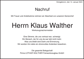 Traueranzeige von Klaus Walther von Heidenheimer Zeitung
