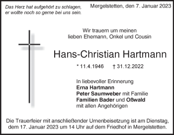 Traueranzeige von Hans-Christian Hartmann von Heidenheimer Zeitung