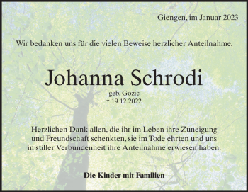 Traueranzeige von Johanna Schrodi von Heidenheimer Zeitung