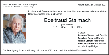 Traueranzeige von Edeltraud Stalmach von Heidenheimer Zeitung