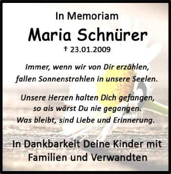 Traueranzeige von Maria Schnürer von Heidenheimer Zeitung