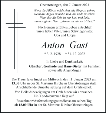 Traueranzeige von Anton Gast von Heidenheimer Zeitung