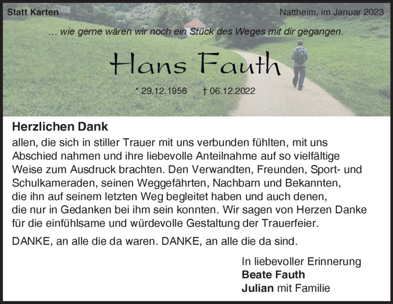  Traueranzeige für Hans Fauth vom 07.01.2023 aus Heidenheimer Zeitung
