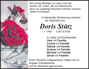 Traueranzeige von Doris Stütz von Heidenheimer Zeitung