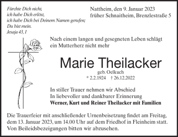 Traueranzeige von Marie Theilacker von Heidenheimer Zeitung
