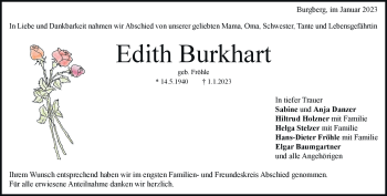 Traueranzeige von Edith Burkhart von Heidenheimer Zeitung