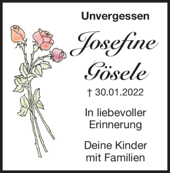 Traueranzeige von Josefine Gösele von Heidenheimer Zeitung