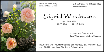 Traueranzeige von Sigrid Wiedmann von Heidenheimer Zeitung