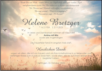 Traueranzeige von Helene Bretzger von Heidenheimer Zeitung