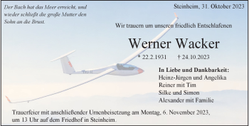 Traueranzeige von Werner Wacker von Heidenheimer Zeitung