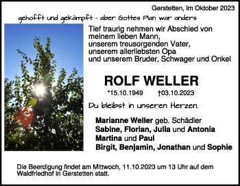 Traueranzeige von Rolf Weller von Heidenheimer Zeitung