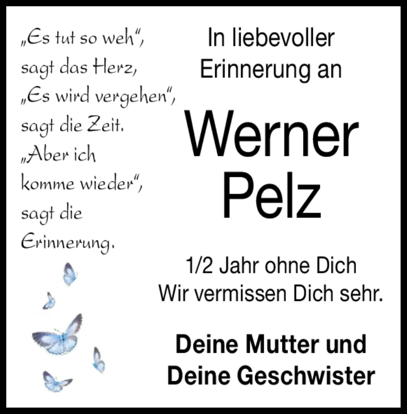 Traueranzeige für Werner Pelz vom 07.10.2023 aus Heidenheimer Zeitung