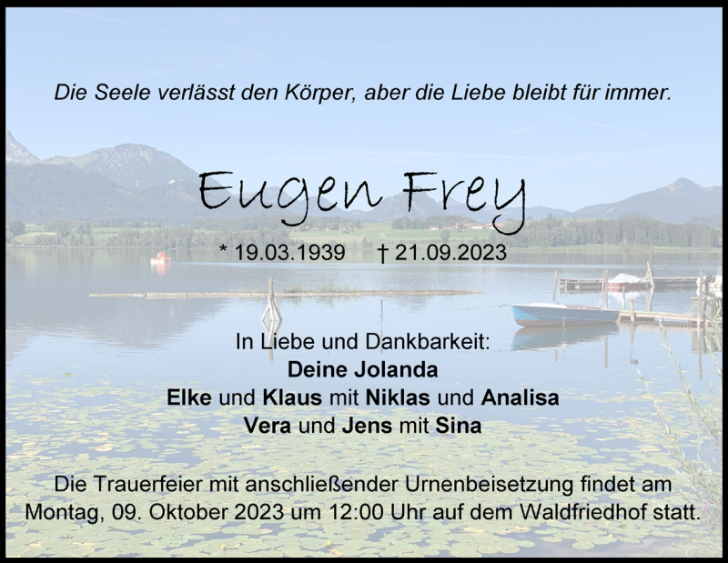  Traueranzeige für Eugen Frey vom 04.10.2023 aus Heidenheimer Zeitung