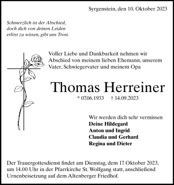 Traueranzeige von Thomas Herreiner von Heidenheimer Zeitung