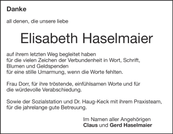 Traueranzeige von Elisabeth Haselmaier von Heidenheimer Zeitung