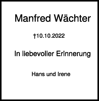 Traueranzeige von Manfred Wächter von Heidenheimer Zeitung