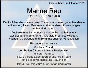 Traueranzeige von Manfred Rau von Heidenheimer Zeitung
