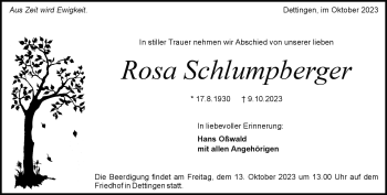 Traueranzeige von Rosa Schlumpberger von Heidenheimer Zeitung