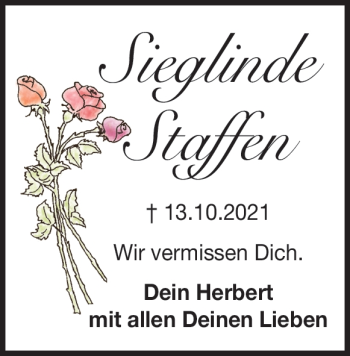 Traueranzeige von Sieglinde Staffen von Heidenheimer Zeitung