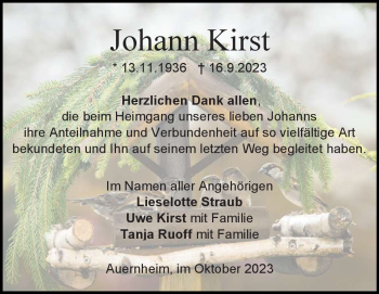 Traueranzeige von Johann Kirst von Heidenheimer Zeitung