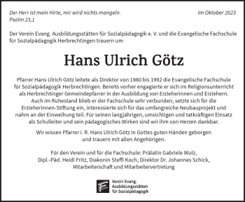 Traueranzeige von Hans-Ulrich Götz von Heidenheimer Zeitung