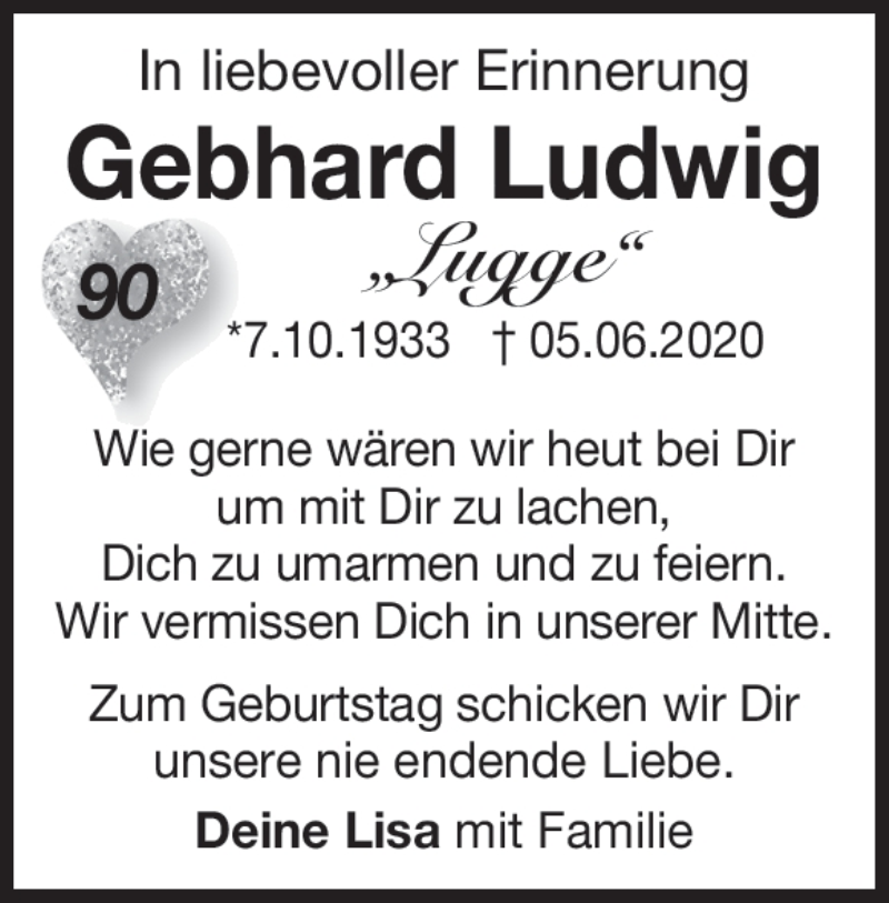  Traueranzeige für Gebhard Ludwig  vom 07.10.2023 aus Heidenheimer Zeitung