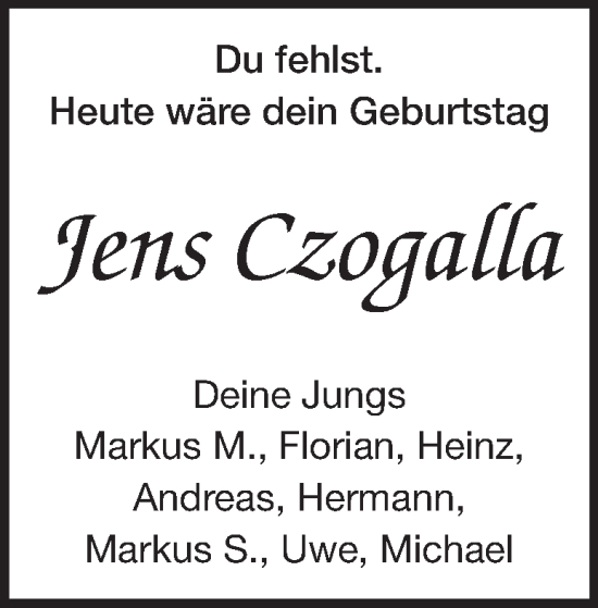 Traueranzeige von Jens Czogalla von Heidenheimer Zeitung
