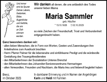 Traueranzeige von Maria Sammler von Heidenheimer Zeitung