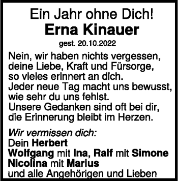Traueranzeige von Erna Kinauer von Heidenheimer Zeitung