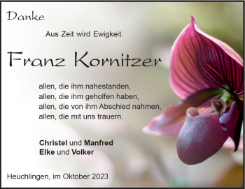 Traueranzeige von Franz Kornitzer von Heidenheimer Zeitung