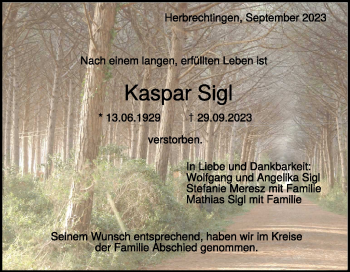 Traueranzeige von Kaspar Sigl von Heidenheimer Zeitung