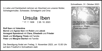 Traueranzeige von Ursula  Iben von Heidenheimer Zeitung