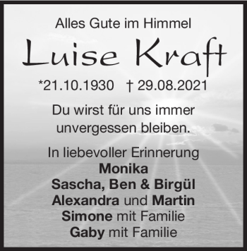Traueranzeige von Luise Kraft von Heidenheimer Zeitung
