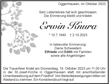 Traueranzeige von Erwin Knura von Heidenheimer Zeitung