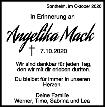 Traueranzeige von Angelika Mack von Heidenheimer Zeitung