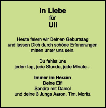 Traueranzeige von Uli Schiemann von Heidenheimer Zeitung