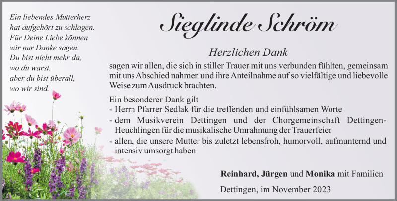  Traueranzeige für Sieglinde Schröm vom 11.11.2023 aus Heidenheimer Zeitung