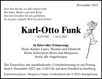 Traueranzeige von Karl-Otto Funk von Heidenheimer Zeitung