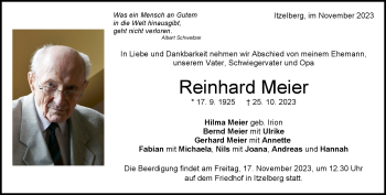Traueranzeige von Reinhard Meier von Heidenheimer Zeitung