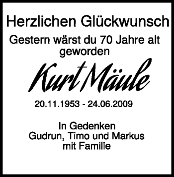 Traueranzeige von Kurt Mäule von Heidenheimer Zeitung